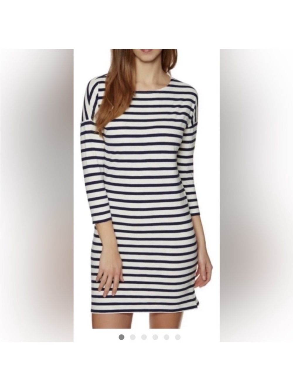 Patagonia Dress Organic Cotton Floral French
Stripe Shift Dress Navy White Small - Picture 2 of 15